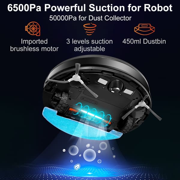 Robotstøvsuger, selvrenende støvbeholder, dual laser navigation, 240 minutters driftstid,EU