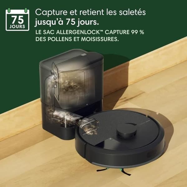 Robotdammsugare - IROBOT Roomba 105 Combo + Automatisk tömning - 2 timmar - 7000 Pa - 400 ml - Svart