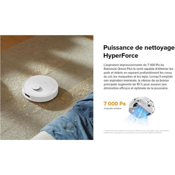 Roborock QRevo Plus Vit robotdammsugare med multifunktionsstation - 7000 Pa effekt - Utdragbar mopp