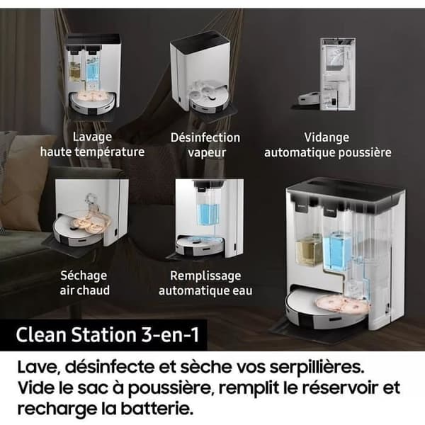 Robotdammsugare - Samsung Jet Bot Combo AI VR7MD97A14G - Clean Station ångdesinfektion - Objektigenkänning