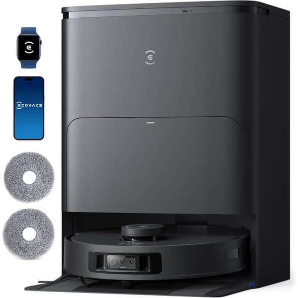ECOVACS T30S Pro Omni robotdammsugare med dockningsstation - 11000Pa - ZeroTangle-borste - Rengöring med varmvattenmopp musta