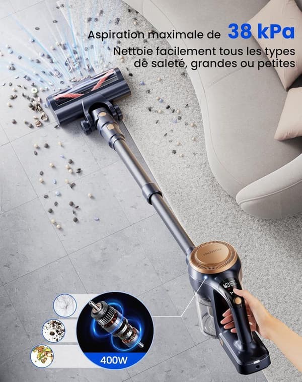 Proscenic P11 Lite johdoton pölynimuri, imuteho 28 kPa, 35 minuutin käyttöaika, 550 ml pölysäiliö, LED-näyttö