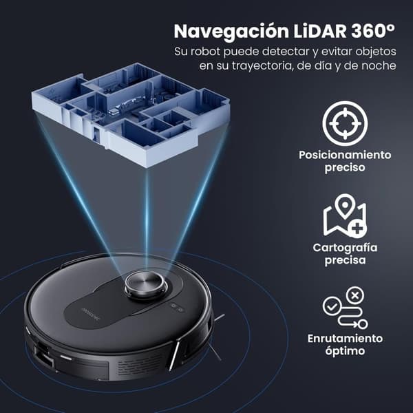 Proscenic Q8 robottipölynimuri, imuteho 4200 Pa, LiDAR-navigointi, 200 minuutin käyttöaika, automaattinen lataus, APP-ohjaus, musta