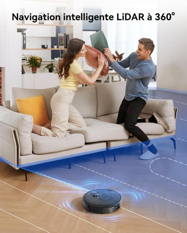 Proscenic Q8 Max robotstøvsuger og moppe i én, 4200 Pa sugekraft, tre rengøringstilstande, 200 minutters driftstid, app-styring