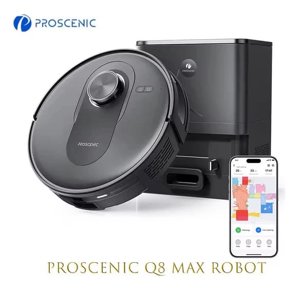 Proscenic Q8 Max robotstøvsuger og moppe i én, 4200 Pa sugekraft, tre rengøringstilstande, 200 minutters driftstid, app-styring