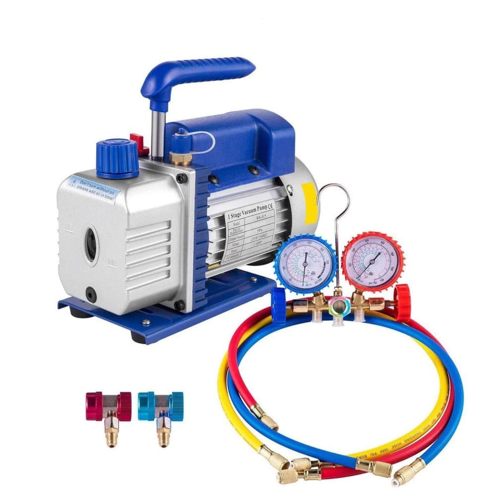 4CFM 1/4HP Kylvakuumpump, anti-olja-backflow design, med kompletta tillbehör