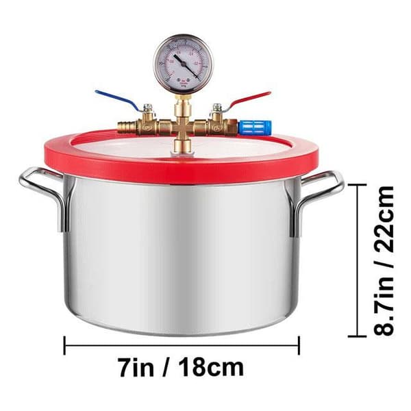 1,5 gallon vakuumkammare i rostfritt stål med synligt oljefönster, noggrann vakuummätare och 2 ljuddämpare, genomtänkta detaljer, bred användning