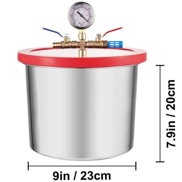 2 gallon vakuumkammare i rostfritt stål med synligt oljefönster, noggrann vakuummätare och 2 ljuddämpare, genomtänkta detaljer, bred användning