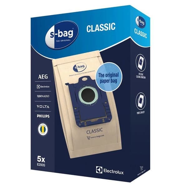 Säck för dammsugare - s-Bag - E200S - Paket med 5 - Samlar damm - Blandad