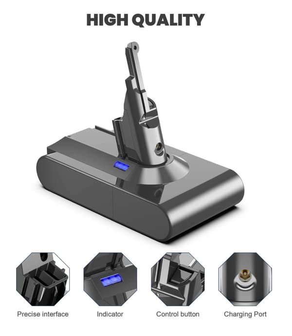 Dyson V8 SV10 Vaihtoakku, 6000mAh Kapasiteetti, 216V Jännite, 216V, 1 akku suodattimia