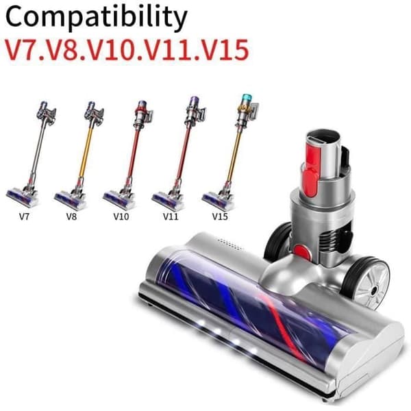 Borste kompatibel för Dyson V7 V8 V10 V11 V15, direktdriven rengöringshuvud med 4 främre strålkastare