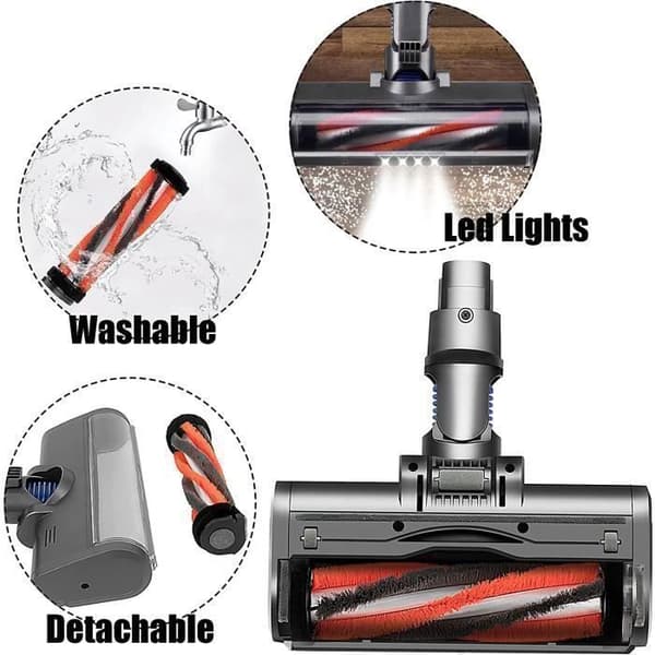 Turbo elektrisk motoriserad roterande borste för Dyson V7 V8 V10 V11 V15 - CALDION - Borste med LED-ljus
