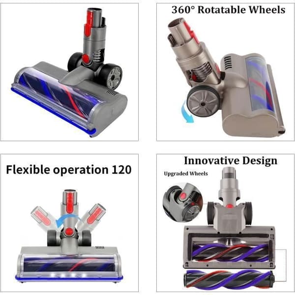 Borste för Dyson V8 V7 V10 V11 dammsugare, tillbehör till dammsugare för Dyson med 1 ersättningsrulle och 4 lysdioder, parkett