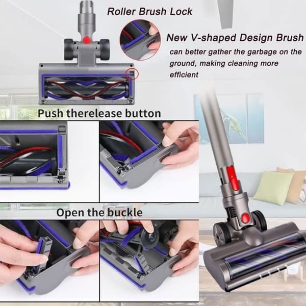 Borste för Dyson V8 V7 V10 V11 dammsugare, tillbehör till dammsugare för Dyson med 1 ersättningsrulle och 4 lysdioder, parkett