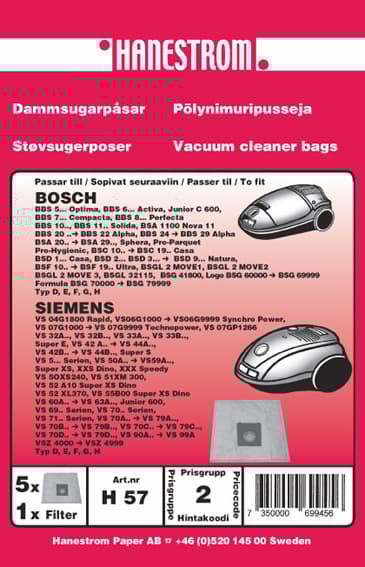 Dammsugarpåsar BOSCH BBS6,7,8 SIEM VS32,42