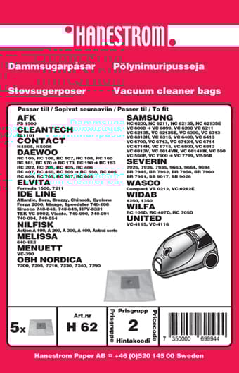 Dammsugarpåsar DAEWOO RC 705, SAMSUNG