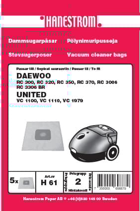 Dammsugarpåsar UNITED, DAEWOO RC 300
