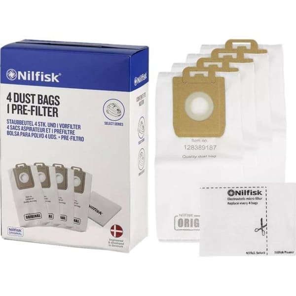 4-pack ersättningspåsar för Nilfisk Select Dammsugare med Power Pre-Filter