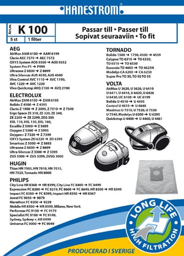 Vacuum cleaner bags K100