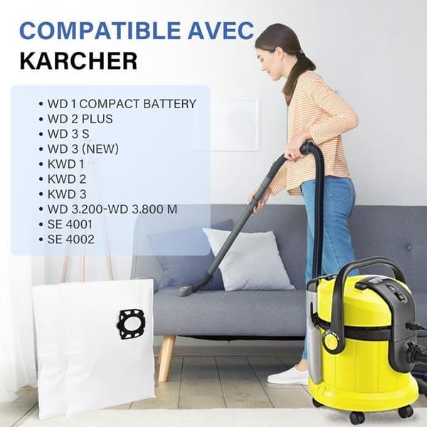 12 dammsugarpåsar KFI 357 för Kärcher KWD1, KWD2, KWD3,WD2 Plus, WD3,SE 4001, SE 4002 Dammsugare, 2.863-314.0