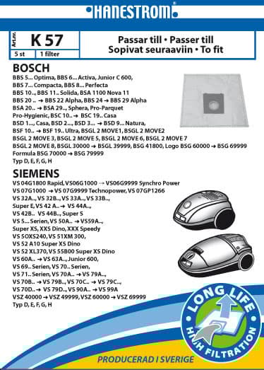 Vacuum cleaner bags K57