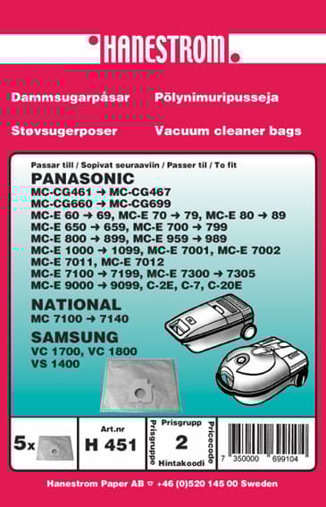 Dammsugarpåsar PANASONIC MC-E700, MC-E800