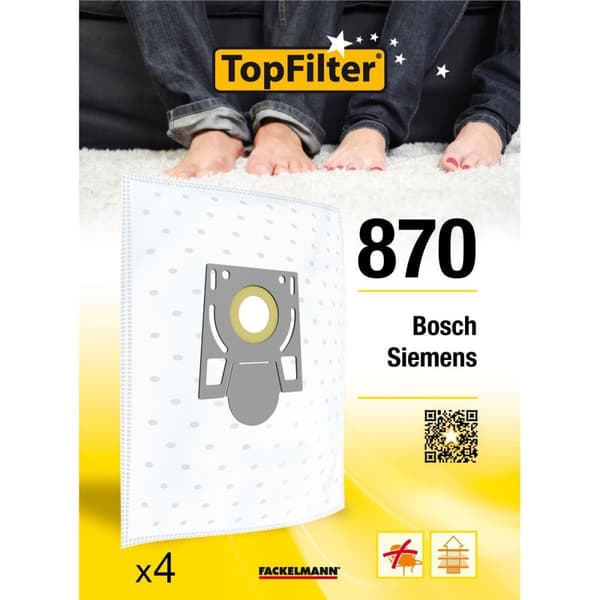 Dammsugarpåsar - TopFilter - Premium - 4 delar - Bosch och Siemens kompatibla - Hög filtrering