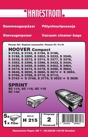 Dammsugarpåsar HOOVER COMPACT S 3182 5+1F