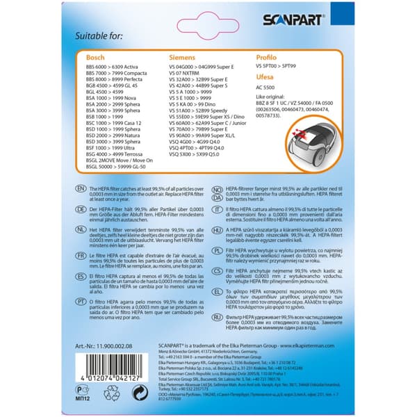 Scanpart Bosch Siemens BBZ8FS1 Hepa filter