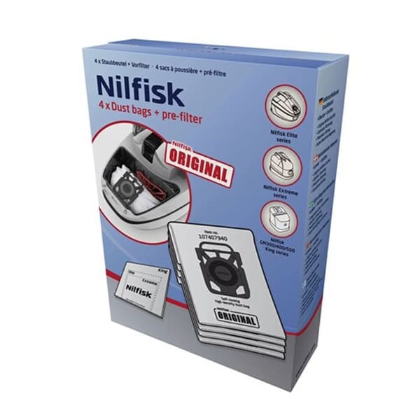 Set med 4 ersättningspåsar - Nilfisk - For Elite, Extreme, King Dammsugare - 4,5 L