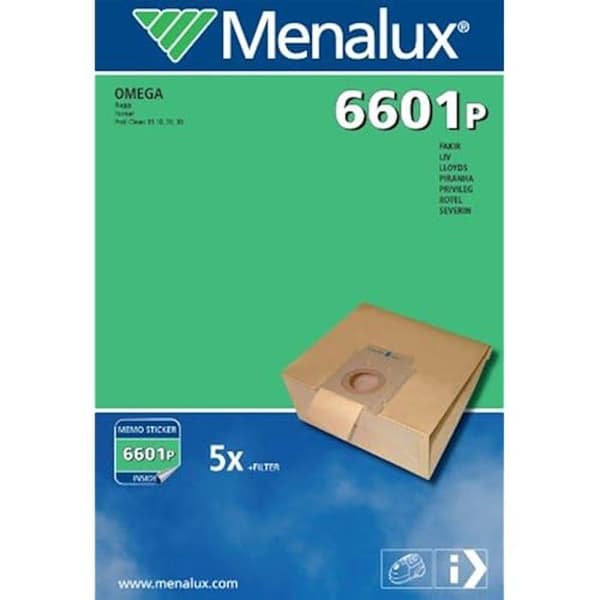 Dammpåsar - MENALUX - 6601 P - 5 påsar - Kompatibel med Omega dammsugare - 1 års garanti