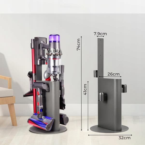 74 cm:n hiiliteräksinen jalusta Dyson-pölynimurille ja lisävarusteille V15 V12 V11 V10 V8 V7 V6