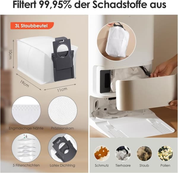 Dreame X40 Ultra tilbehørssæt, 4 moppepuder, 6 støvposer, 1 hovedbørste, 4 sidebørster, 2 filtre