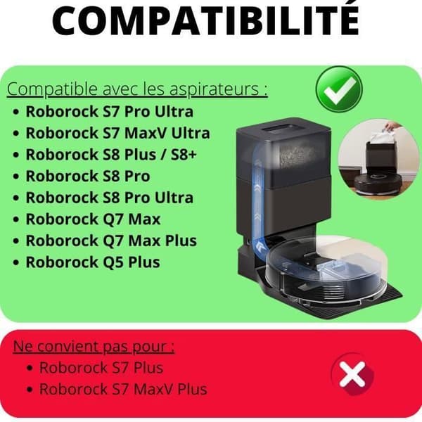 Dammsugarpåse för Roborock S8 Pro-S8 Plus-S7 Pro Ultra-S7 MaxV Ultra-Q7 Max-Q5 Plus - dammsugarpåsar [Förpackning 10] Phonillico®