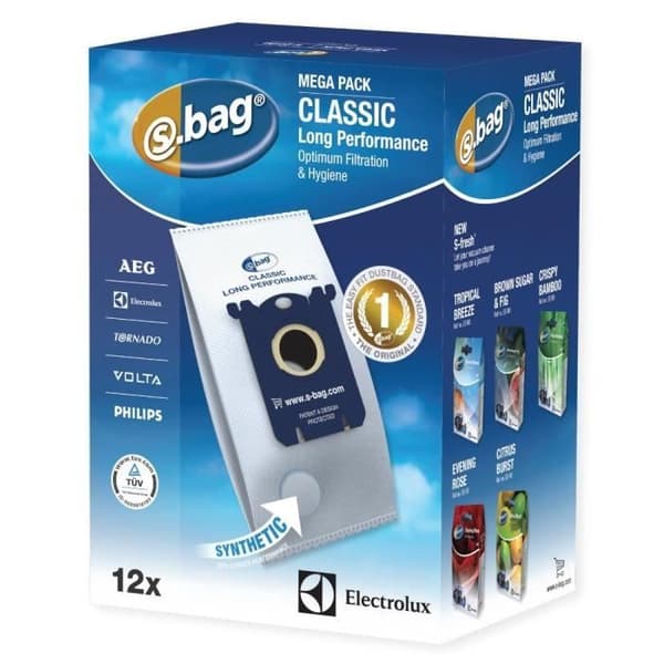 Paket med 12 Menalux S-Bag Long Performance E201M dammsugarpåsar