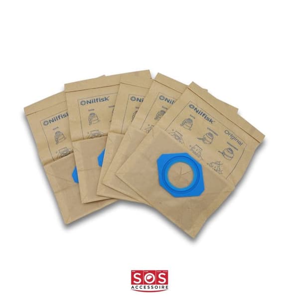 Säckar till Dammsugare - SOS TILLBEHÖR - GS/GM80 - Paket med 5 - Kompatibel med NILFISK - Dammuppsamling