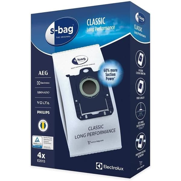 Set med 8 långa S-Bag syntetiska påsar E201S för AEG dammsugare - Electrolux - Philips - 2NFH862760