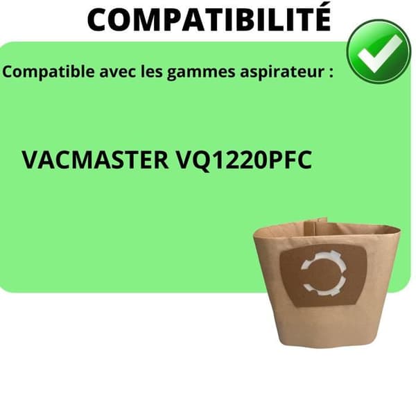 Dammsugarpåse - Vacmaster - VQ1220PFC - Förpackning med 10 - Kompatibel - Dammsamling