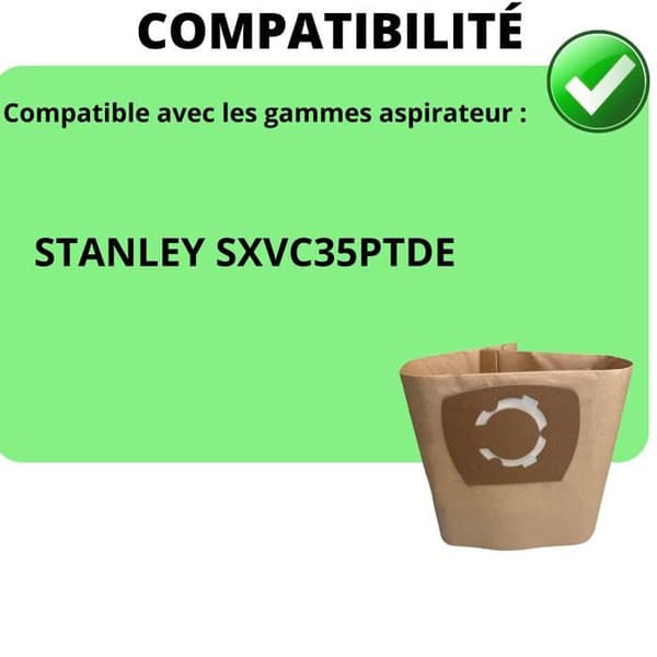 Dammsugarpåse för Stanley [Lot 10] Kompatibel med dammsugare Stanley SXVC35PTDE