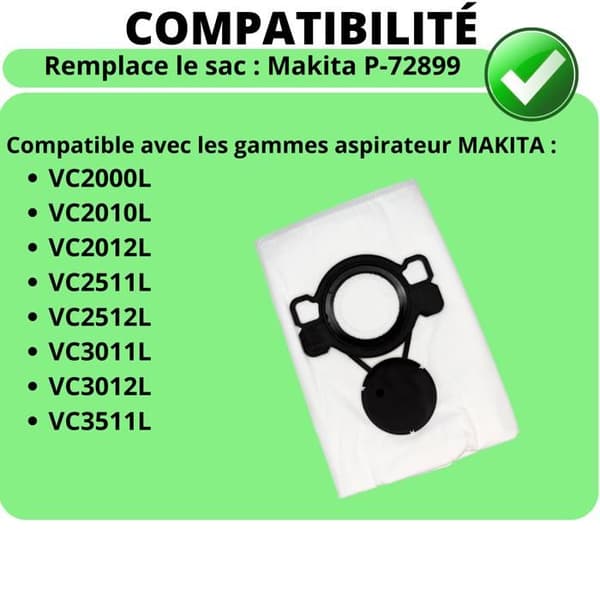 Dammsugarpåse - Makita - P-72899 - 10-pack - Kompatibel med VC2000L VC2010L - Blandad
