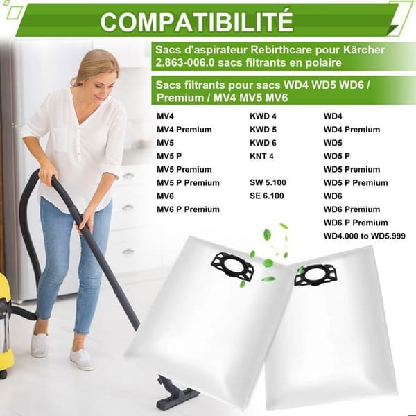 15 städsvampar KFI 357 kompatibla med Kärcher KWD1, KWD2, KWD3, WD2 Plus, WD3, SE 4001, SE 4002 Dammsugare, 2.863-314.0