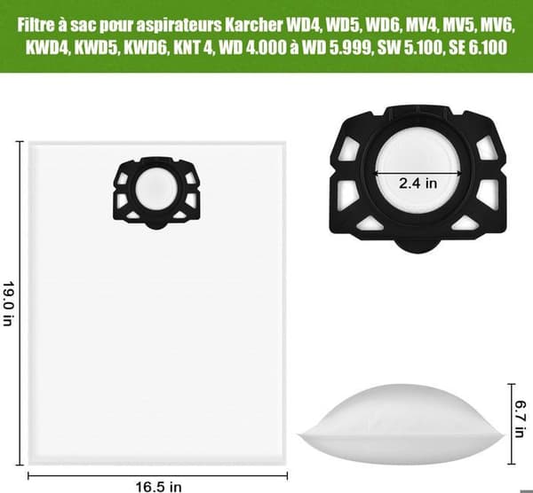 15 städsvampar KFI 357 kompatibla med Kärcher KWD1, KWD2, KWD3, WD2 Plus, WD3, SE 4001, SE 4002 Dammsugare, 2.863-314.0