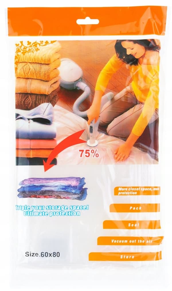 Tyhjiöpussi Uudelleenkäytettävä tyhjiökalvopussi vaatteille ja vuodevaatteille 50x70