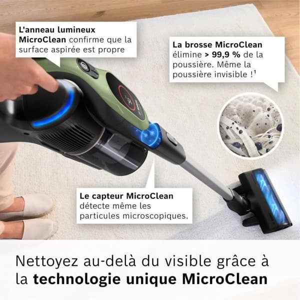 Trådlös golvstaubsauger Bosch Unlimited 9 Batteri 3.0 Ah MicroClean-teknologi lätt att tömma dammbin LED-belysning