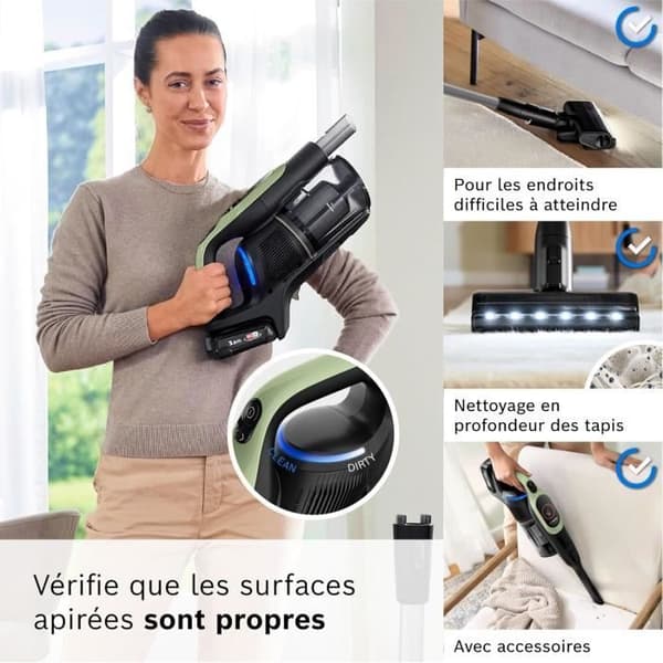 Trådlös golvstaubsauger Bosch Unlimited 9 Batteri 3.0 Ah MicroClean-teknologi lätt att tömma dammbin LED-belysning