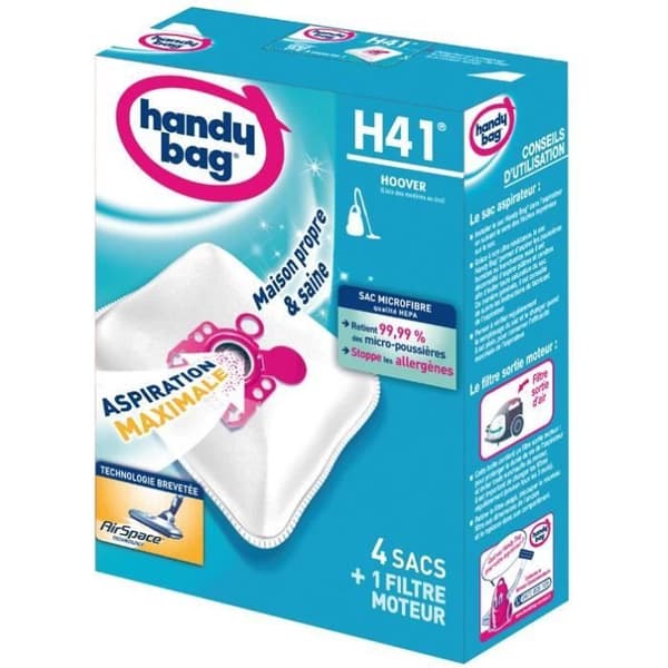Set med 4 non-woven dammsugarpåsar H41 - HANDY BAG - För dammsugare - Hög filtrering
