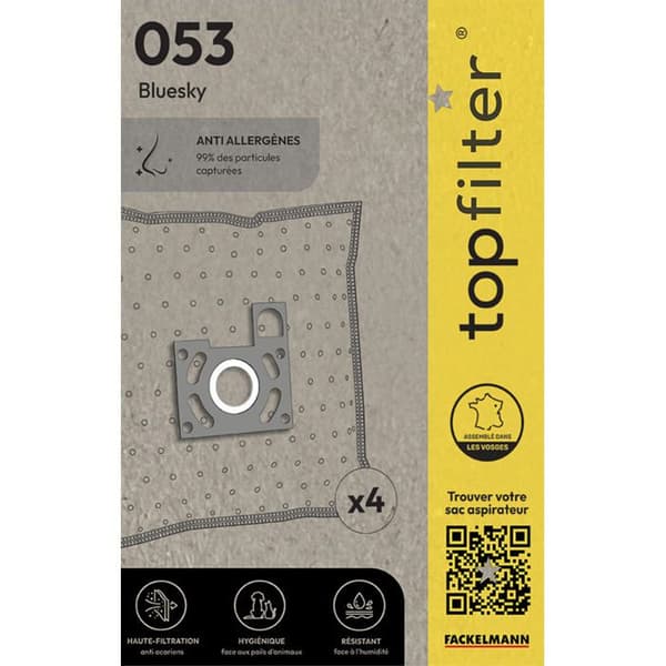 Dammsugarpåsar - TopFilter - Bluesky - Paket om 4 - Mycket filtrerande - Non-woven polypropen