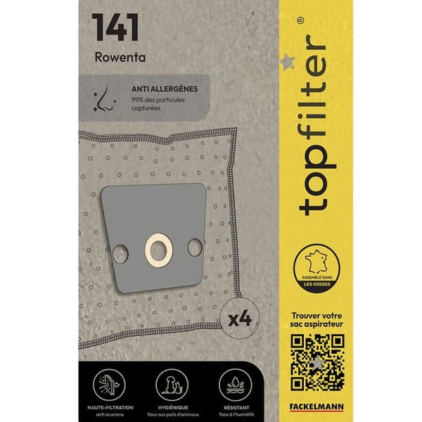Dammsugarpåse - Rowenta - TopFilter Premium - Paket med 4 - Hög kapacitetsfiltrering - Syntetiskt material
