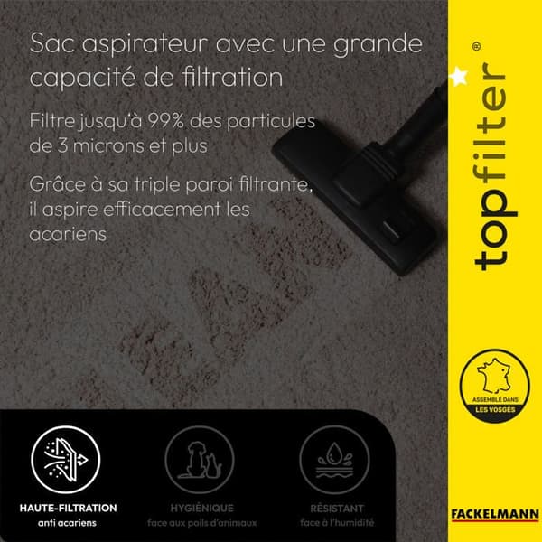 Dammsugarpåsar - TopFilter - Premium - 4 stycken - Kompatibel med Samsung och Panasonic - Syntetiskt material