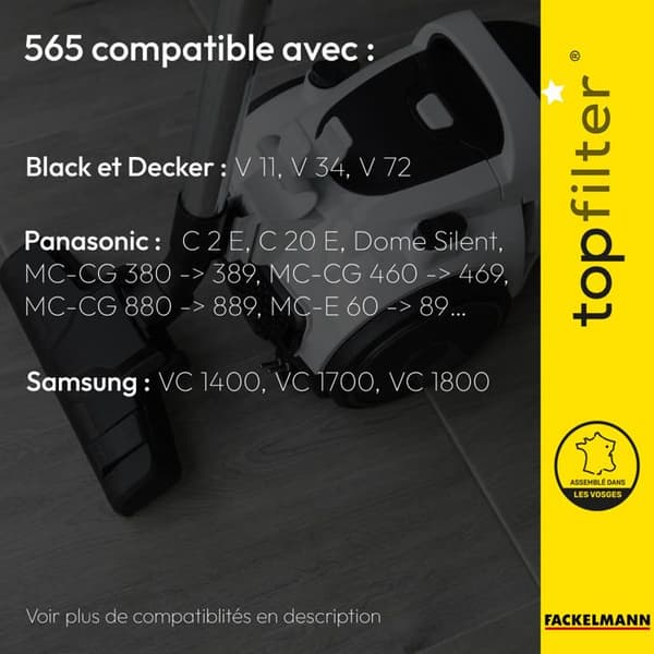 Dammsugarpåsar - TopFilter - Premium - 4 stycken - Kompatibel med Samsung och Panasonic - Syntetiskt material